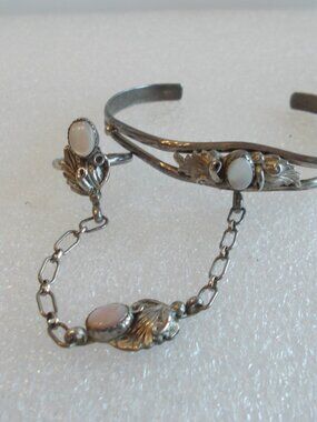 Vintage~Sterling Silver~Slave~Bracelet~Signed~MOP